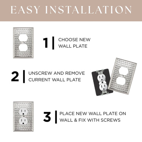 Hand Hammered Duplex Outlet Switch Wall Plate - Brushed Nickel Finish